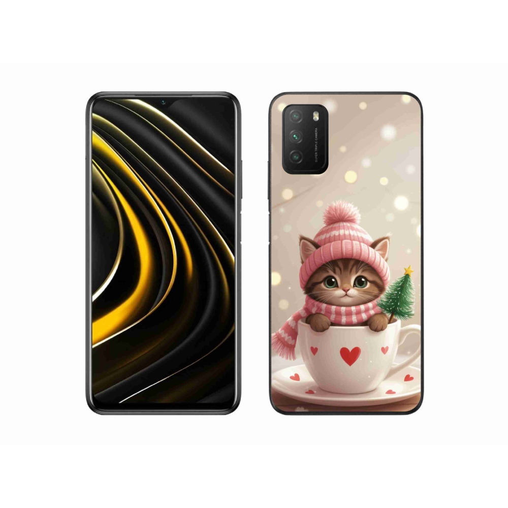 Gél borítás mmCase a Xiaomi Poco M3-hoz - Karácsonyi cica a csészében