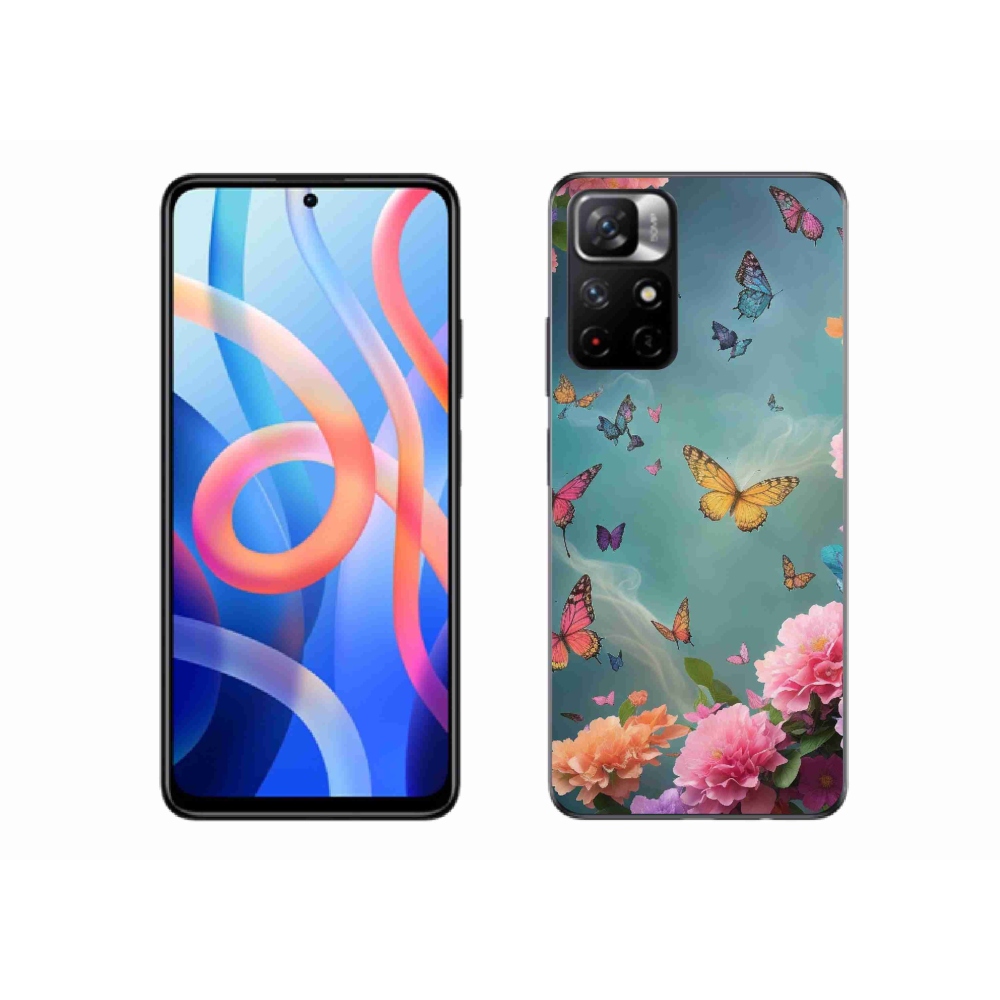 Gél borítás mmCase a Xiaomi Poco M4 Pro 5G számára - színes virágok és pillangók