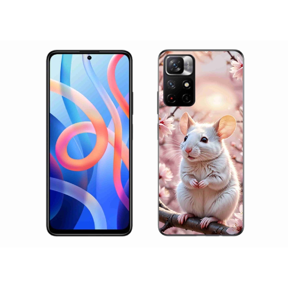 Gél borító mmCase a Xiaomi Poco M4 Pro 5G-hez - fehér egér az ágon