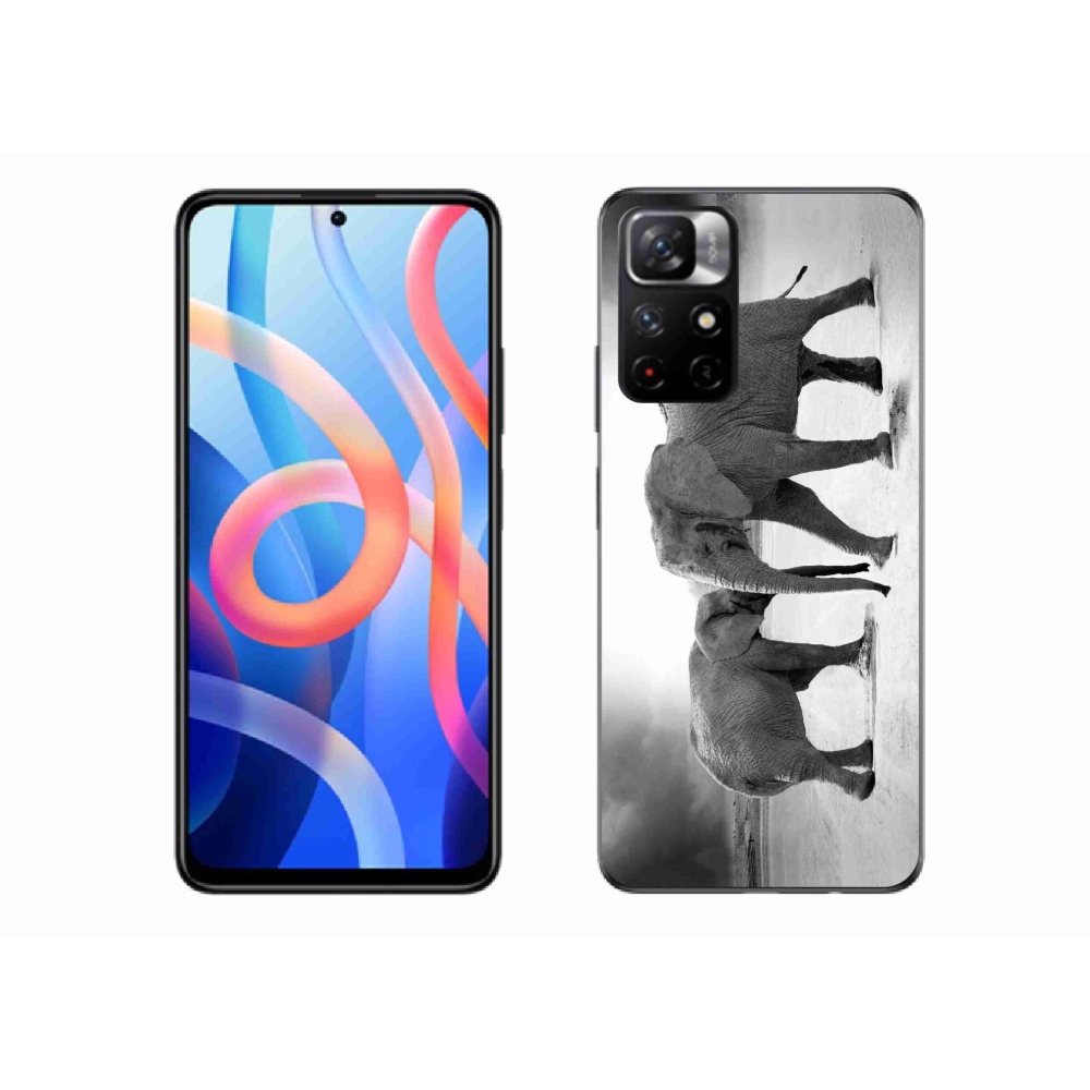 Gél borítás mmCase a Xiaomi Poco M4 Pro 5G számára - fekete és fehér elefántok
