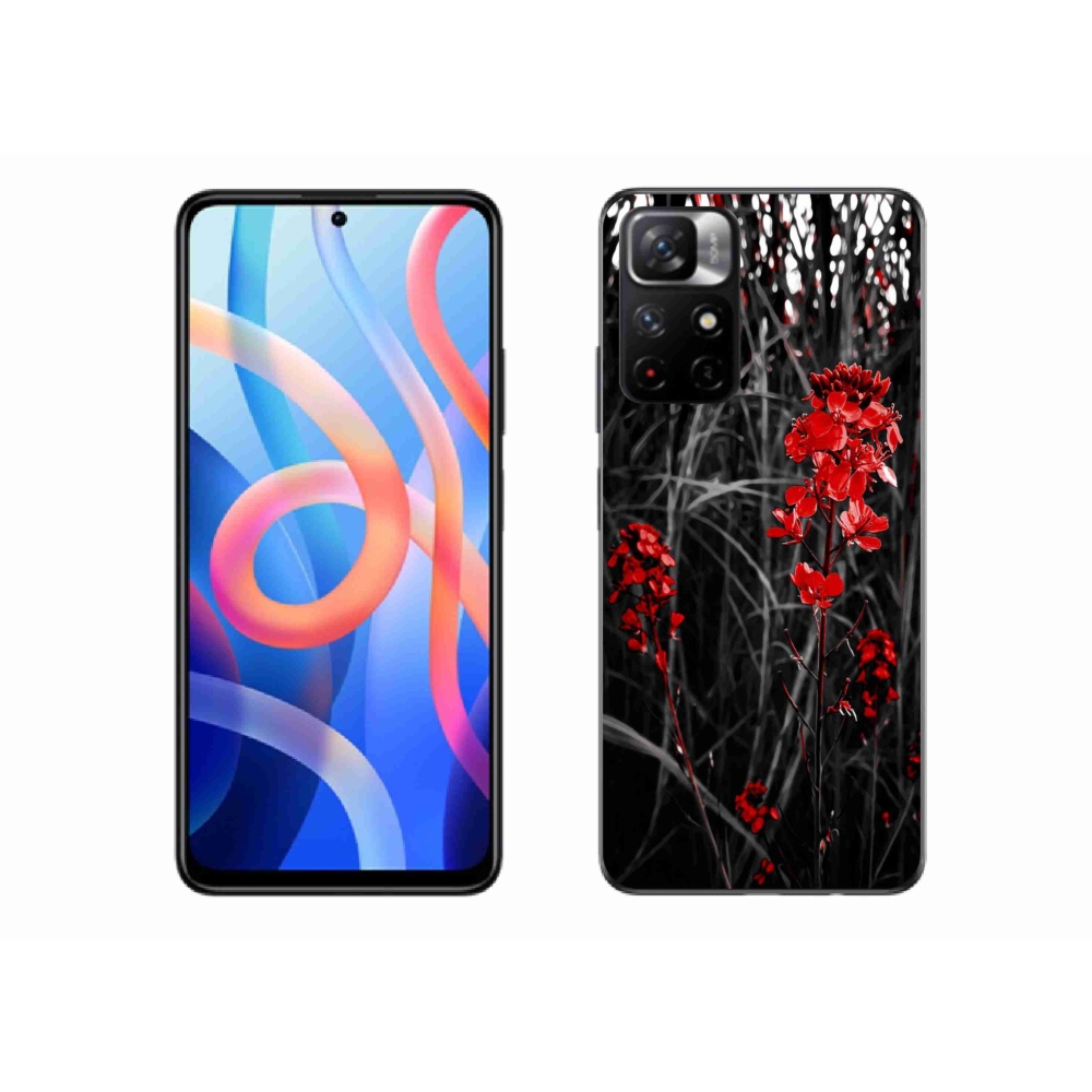 Gél borítás mmCase a Xiaomi Poco M4 Pro 5G számára - piros növény