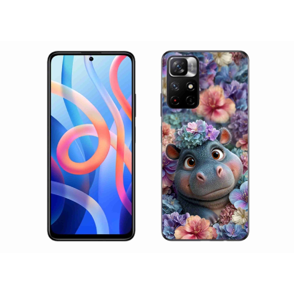 Gél borítás mmCase a Xiaomi Poco M4 Pro 5G számára - víziló virágokban
