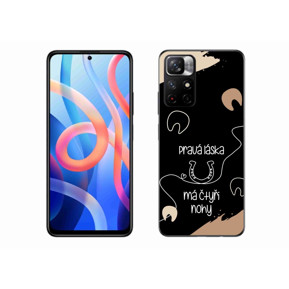 Gél borítás mmCase a Xiaomi Poco M4 Pro 5G számára - ló motívum fekete háttérrel