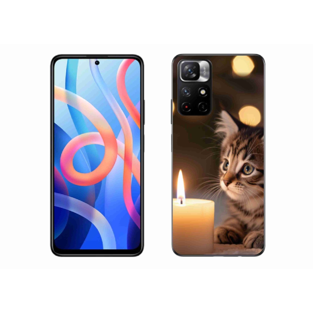Gél borító mmCase a Xiaomi Poco M4 Pro 5G számára - cica és gyertya