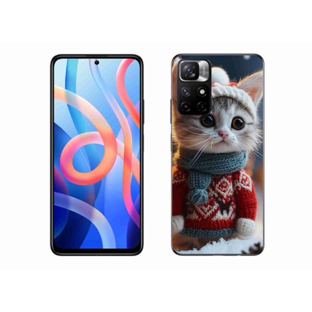 Gél borítás mmCase a Xiaomi Poco M4 Pro 5G számára - cica pulóverben