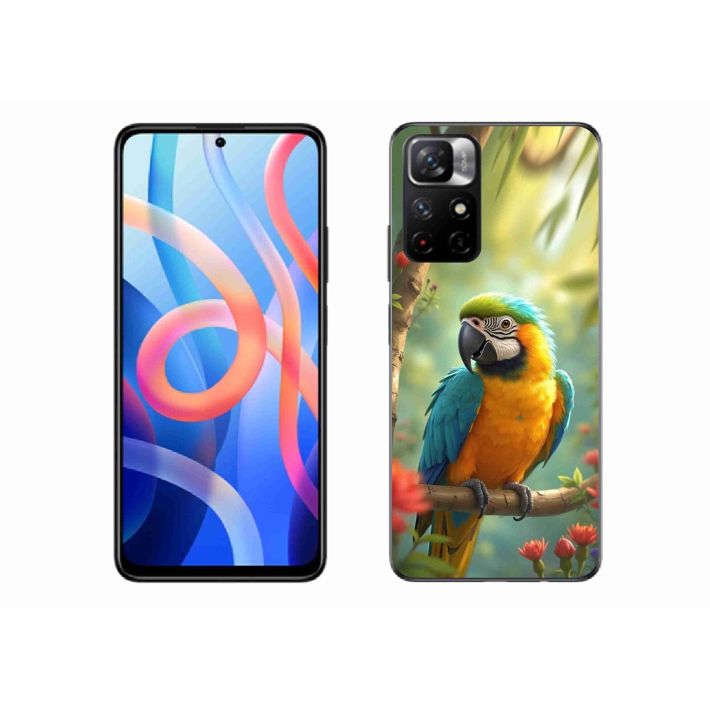 Gél borítás mmCase a Xiaomi Poco M4 Pro 5G számára - papagáj ara kék és sárga