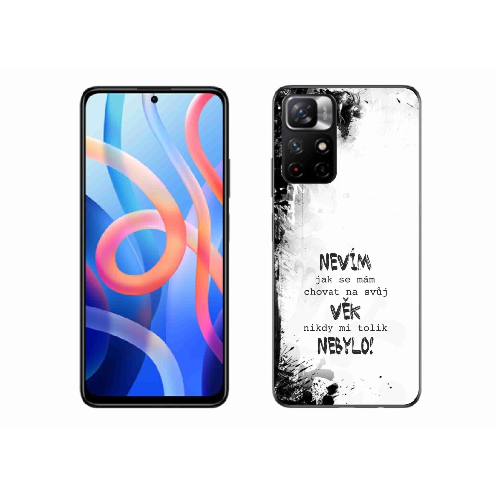 Gél borító mmCase a Xiaomi Poco M4 Pro 5G számára - vicces szöveg 14 fehér háttér