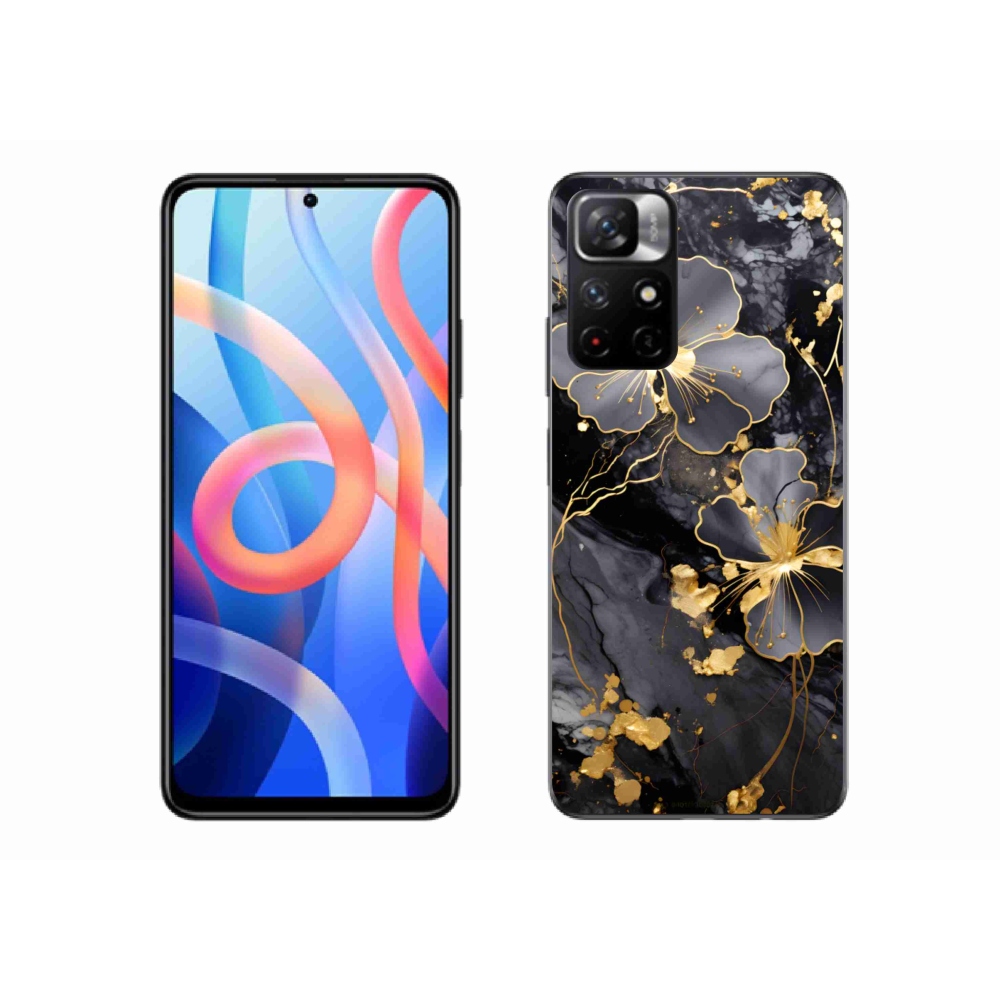 Gél borító mmCase a Xiaomi Poco M4 Pro 5G számára - arany virágok