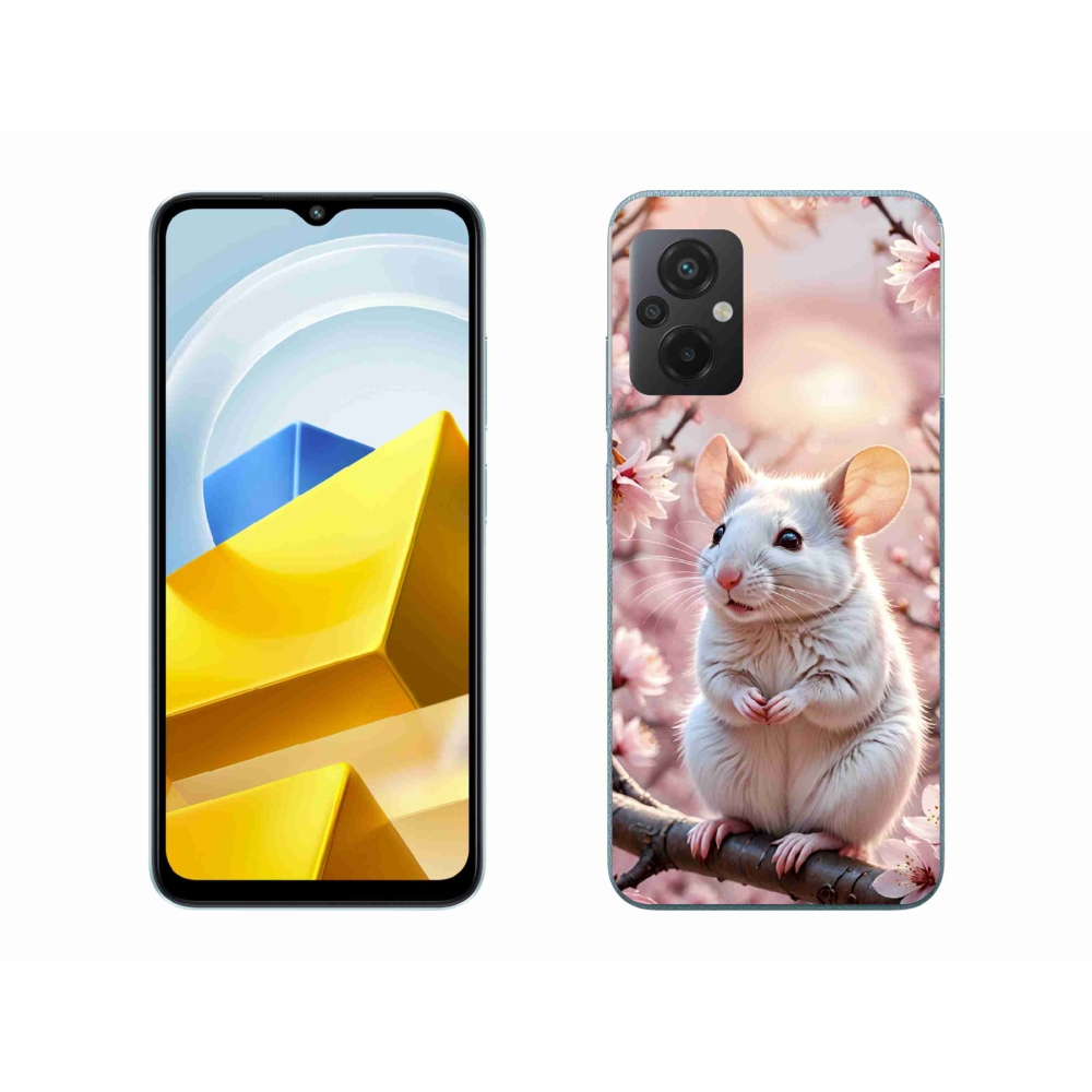 Gél borító mmCase a Xiaomi Poco M5 4G-hez - fehér egér az ágon