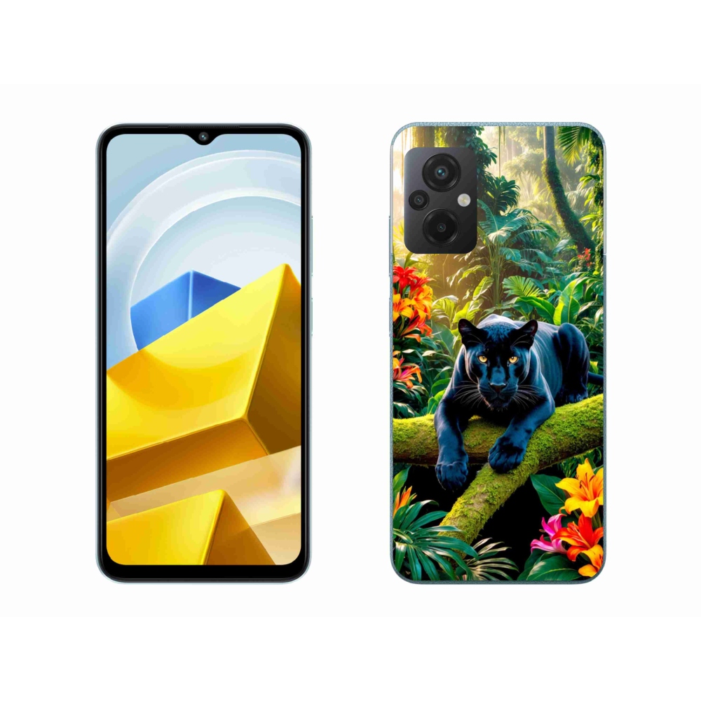 Gél borítás mmCase a Xiaomi Poco M5 4G-hez - fekete párduc a dzsungelben