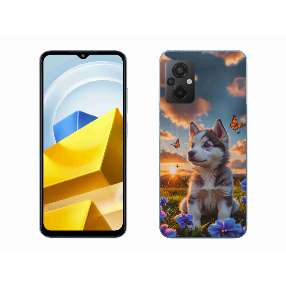 Gél borítás mmCase a Xiaomi Poco M5 4G-hez - husky a naplementében