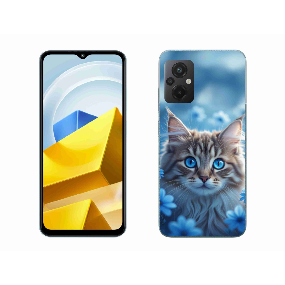 Gél borítás mmCase a Xiaomi Poco M5 4G-hez - kék virágos cica