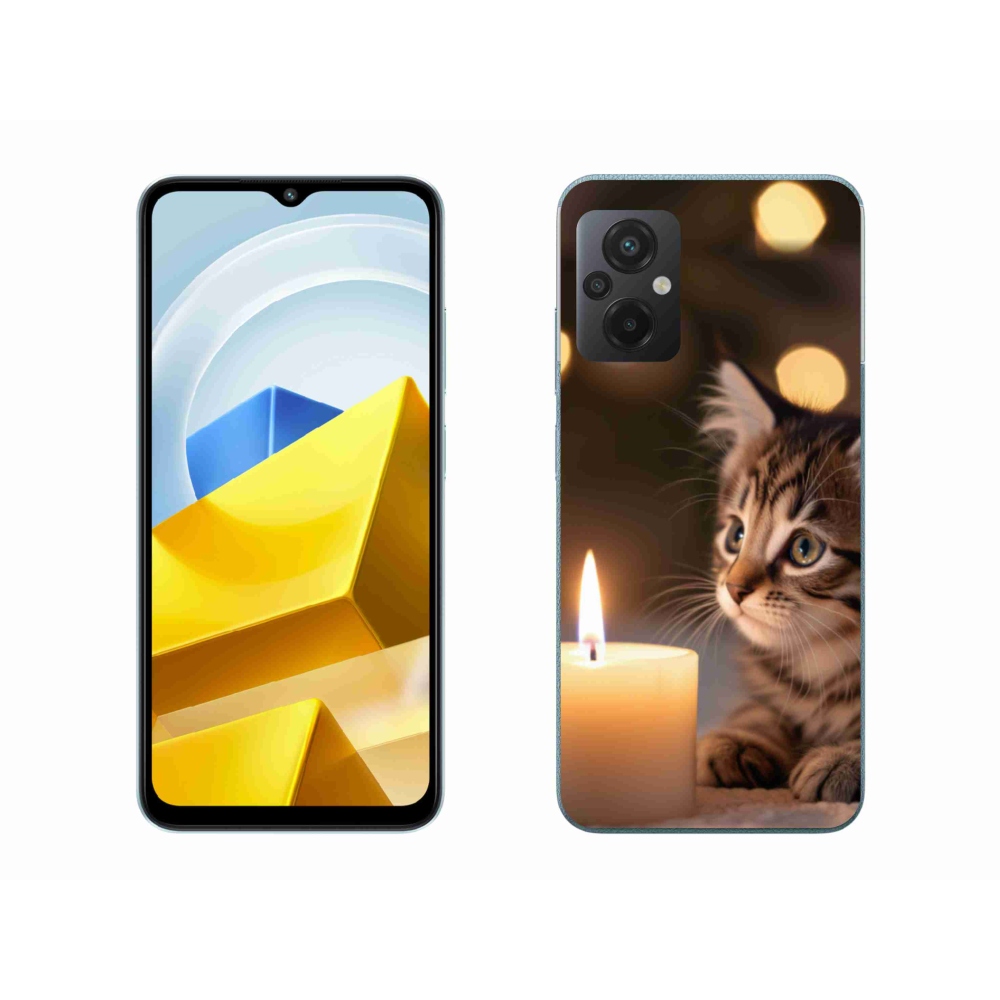 Gél borítás mmCase a Xiaomi Poco M5 4G-hez - cica és gyertya