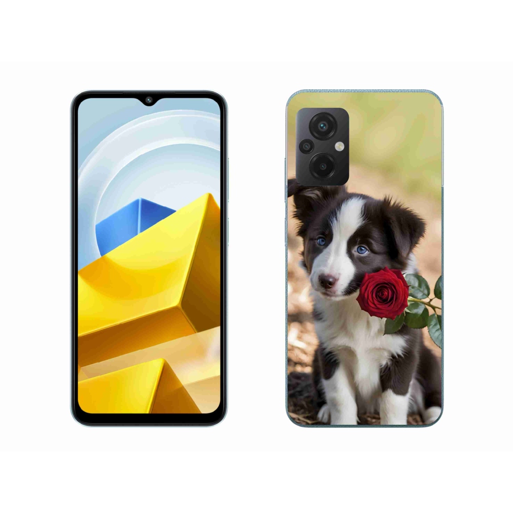 Gél borítás mmCase a Xiaomi Poco M5 4G-hez - aranyos border collie rózsával