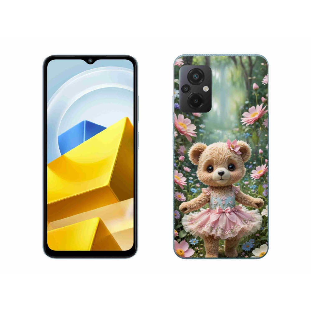 Gél borítás mmCase a Xiaomi Poco M5 4G-hez - aranyos mackó virágokkal