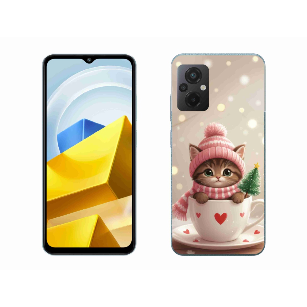 Gél borítás mmCase a Xiaomi Poco M5 4G-hez - Karácsonyi cica a csészében