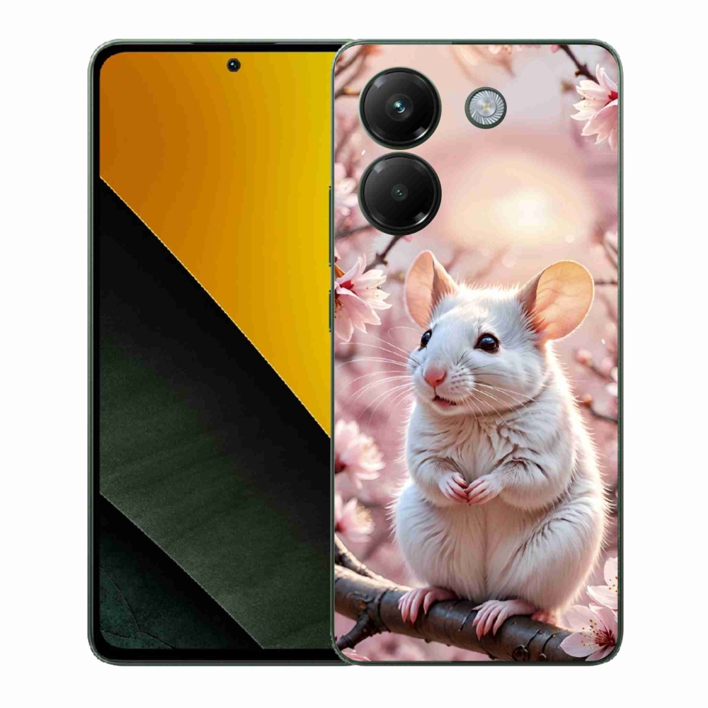 Gél borítás mmCase a Xiaomi Poco M7 Pro 5G-hez - fehér egér az ágon