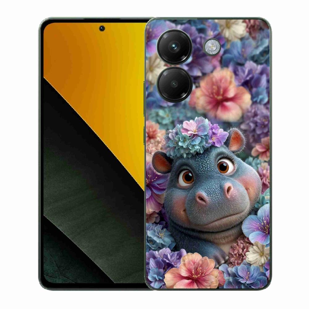 Gél borítás mmCase a Xiaomi Poco M7 Pro 5G számára - víziló virágokban