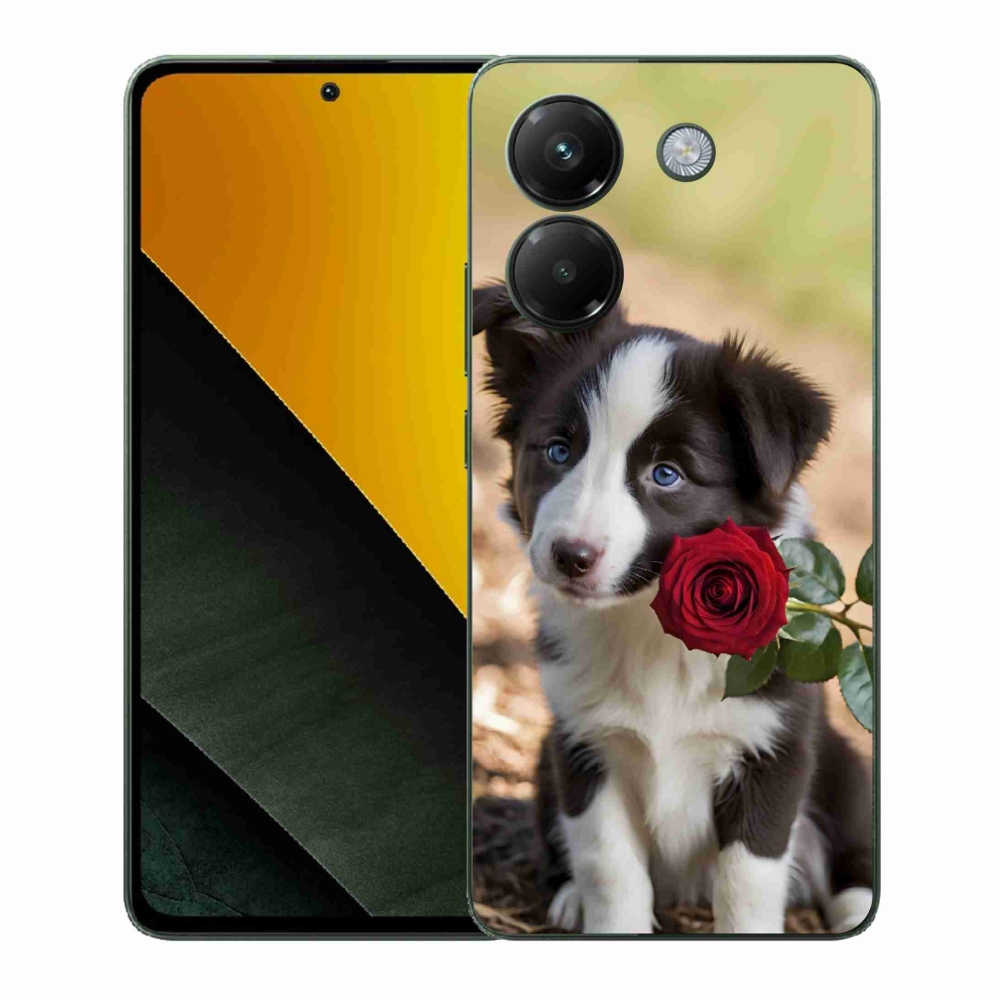 Gél borítás mmCase a Xiaomi Poco M7 Pro 5G számára - aranyos border collie rózsával