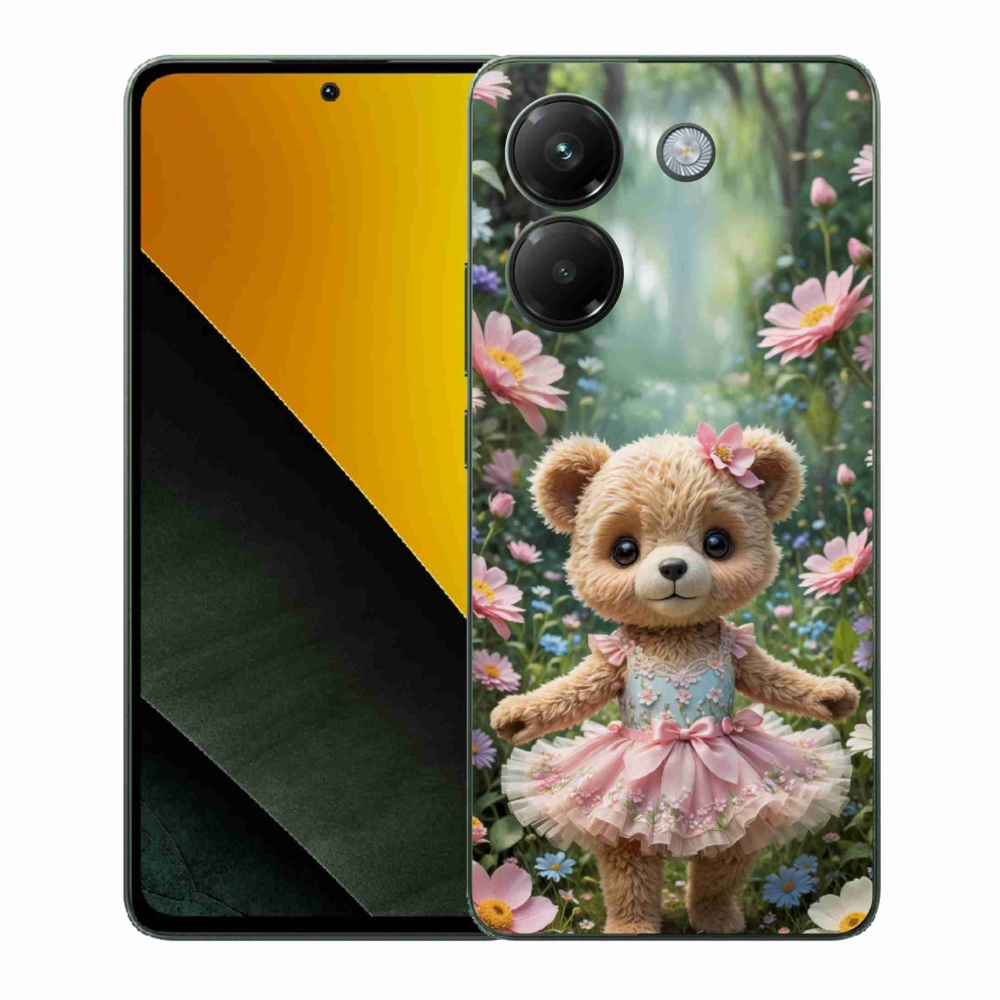 Gél borítás mmCase a Xiaomi Poco M7 Pro 5G számára - aranyos mackó virágokkal