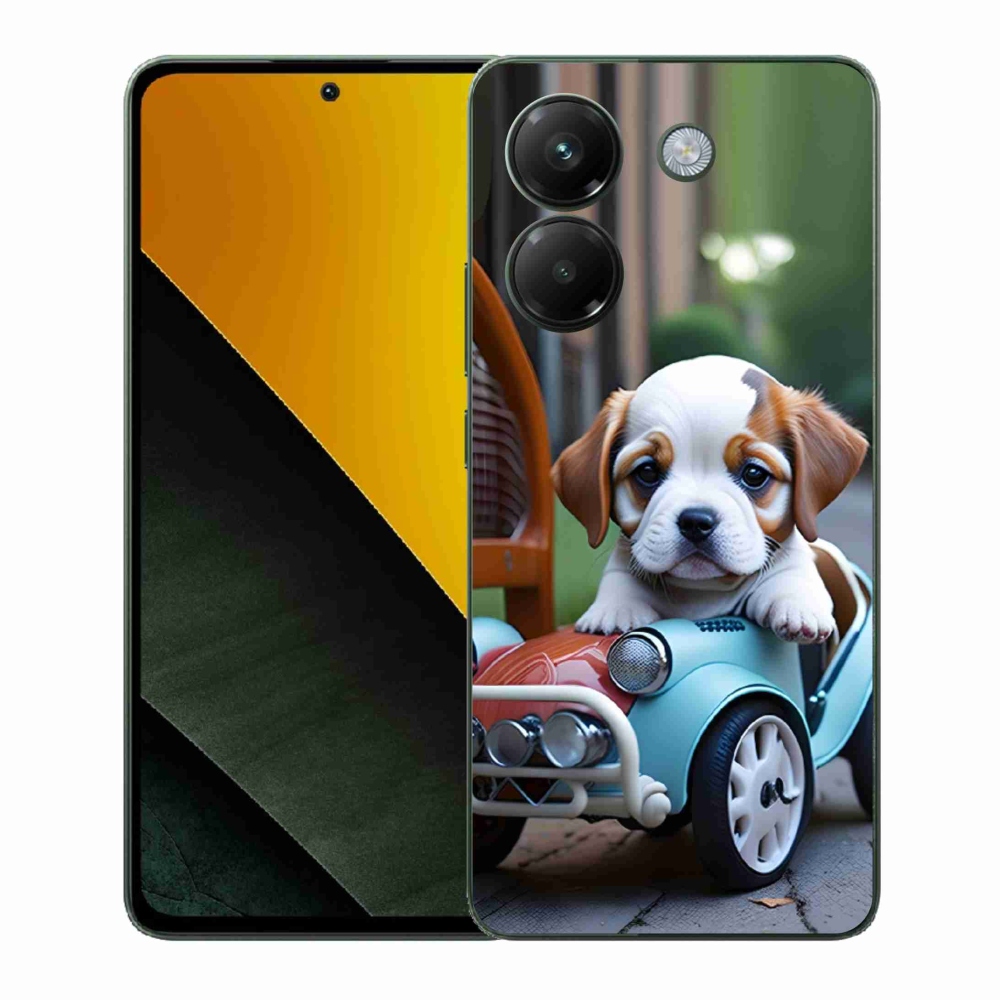 Gél borítás mmCase a Xiaomi Poco M7 Pro 5G-hez - kiskutya a retro autóban