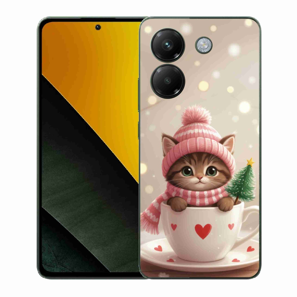 Gél borítás mmCase a Xiaomi Poco M7 Pro 5G számára - Karácsonyi cica a csészében