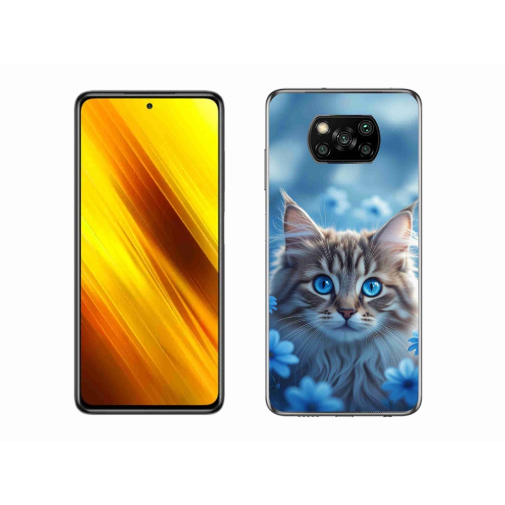 Gél borítás mmCase a Xiaomi Poco X3 Pro készülékhez - kék virágos cica