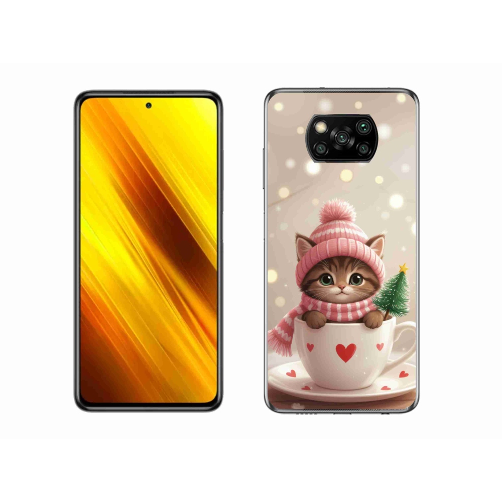 Gél borítás mmCase a Xiaomi Poco X3 Pro számára - Karácsonyi cica a csészében