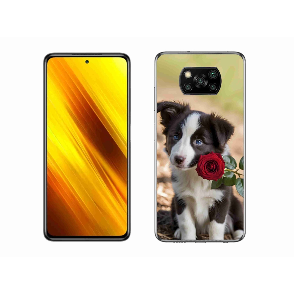 Gél borító mmCase a Xiaomi Poco X3-hoz - aranyos border collie rózsával