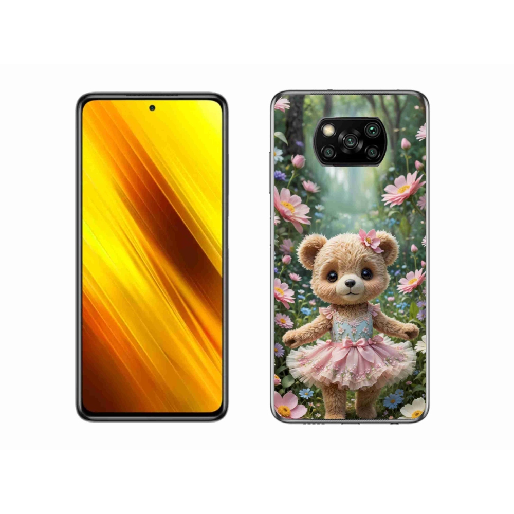 Gél borítás mmCase a Xiaomi Poco X3-hoz - aranyos mackó virágokkal
