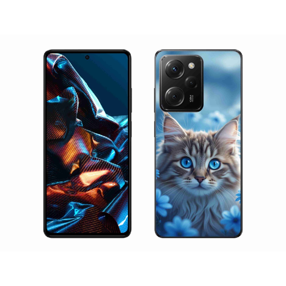 Gél borítás mmCase a Xiaomi Poco X5 Pro számára - kék virágos cica