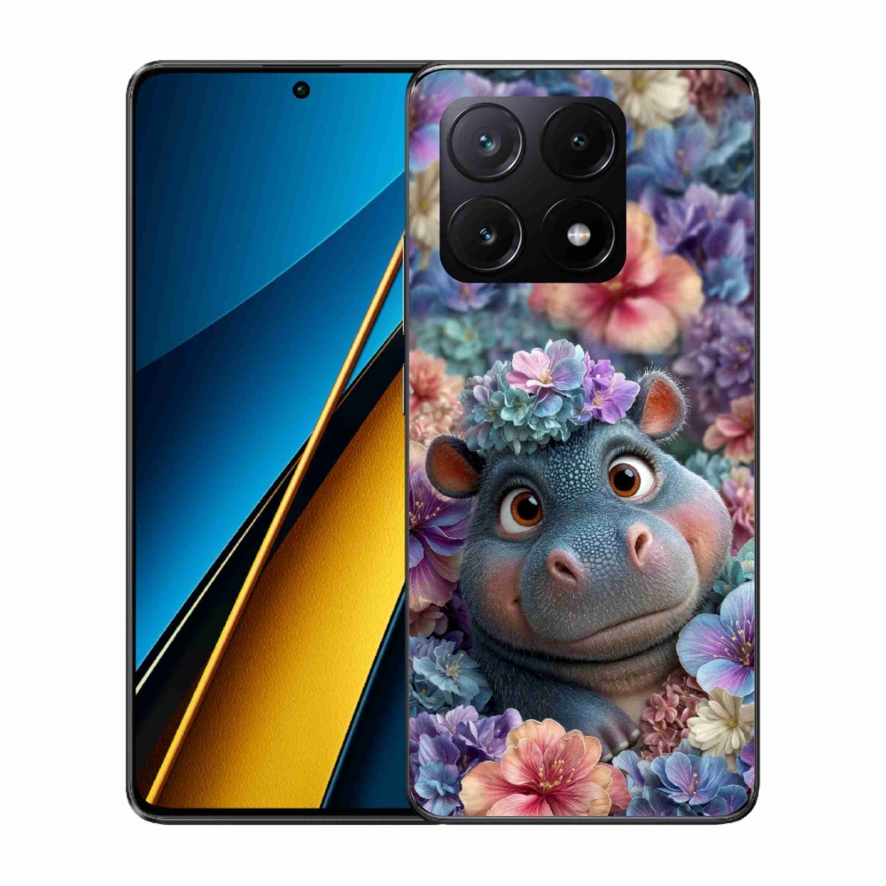Gél borítás mmCase a Xiaomi Poco X6 Pro 5G számára - víziló virágokban