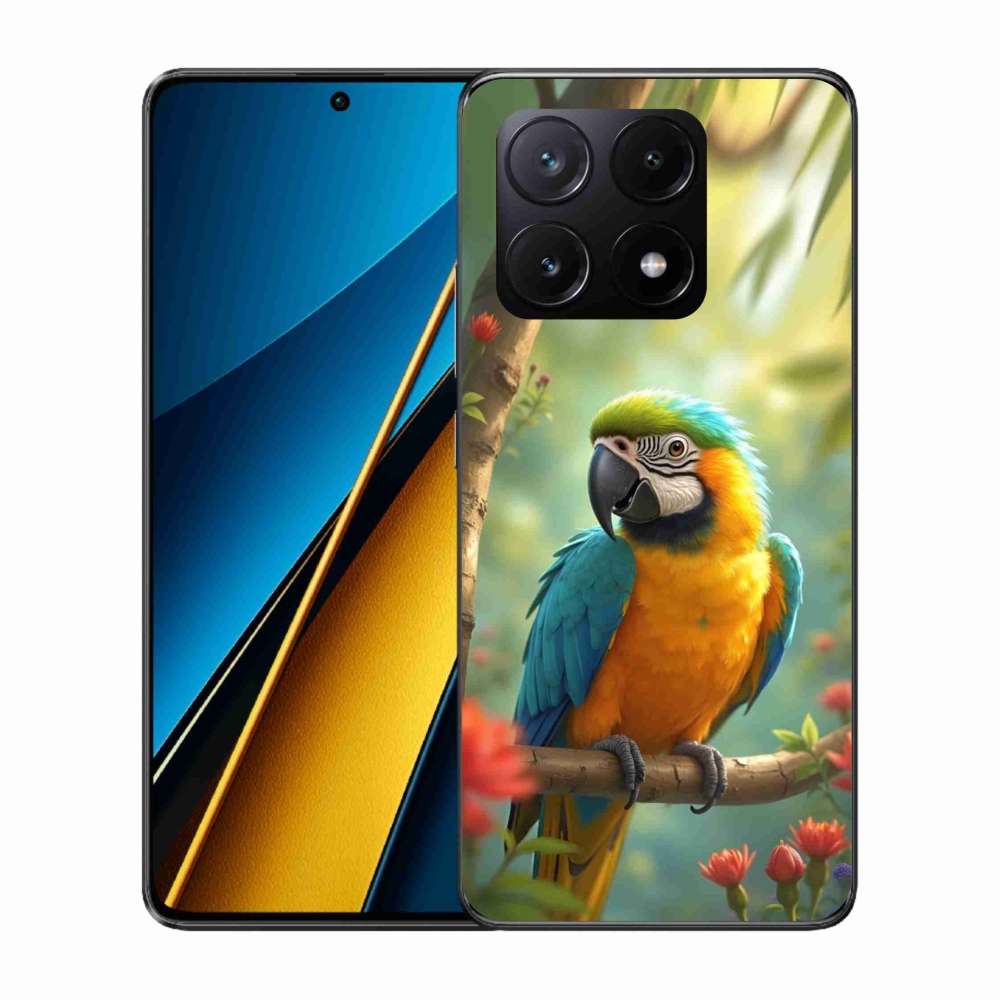Gél borítás mmCase a Xiaomi Poco X6 Pro 5G számára - papagáj ara kék és sárga