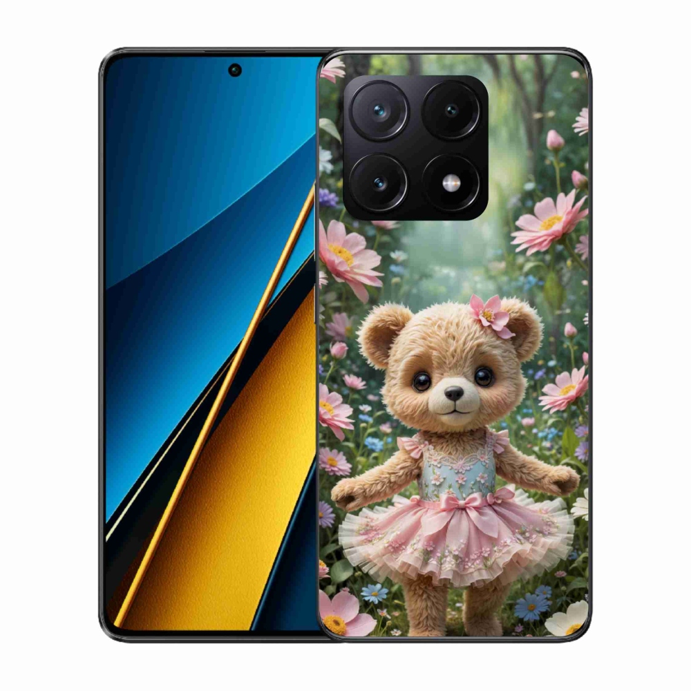 Gél borítás mmCase a Xiaomi Poco X6 Pro 5G számára - aranyos virágos mackó virágokkal