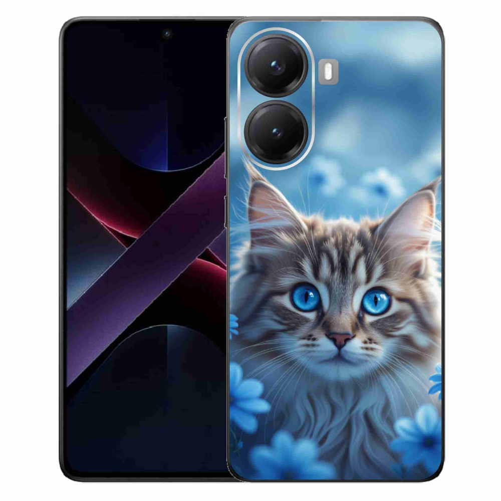 Gél borítás mmCase a Xiaomi Poco X7 Pro 5G számára - kék virágos cica
