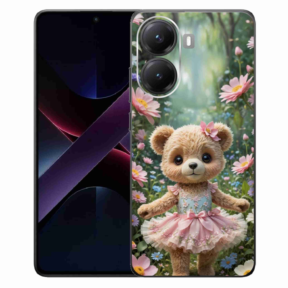 Gél borítás mmCase a Xiaomi Poco X7 Pro 5G számára - aranyos virágos mackó virágokkal