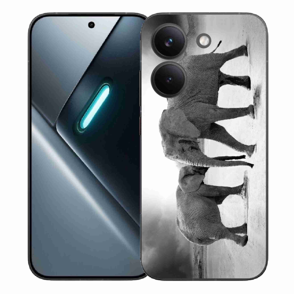 Gél borítás mmCase a Xiaomi Poco X8 Pro számára - fekete és fehér elefántok