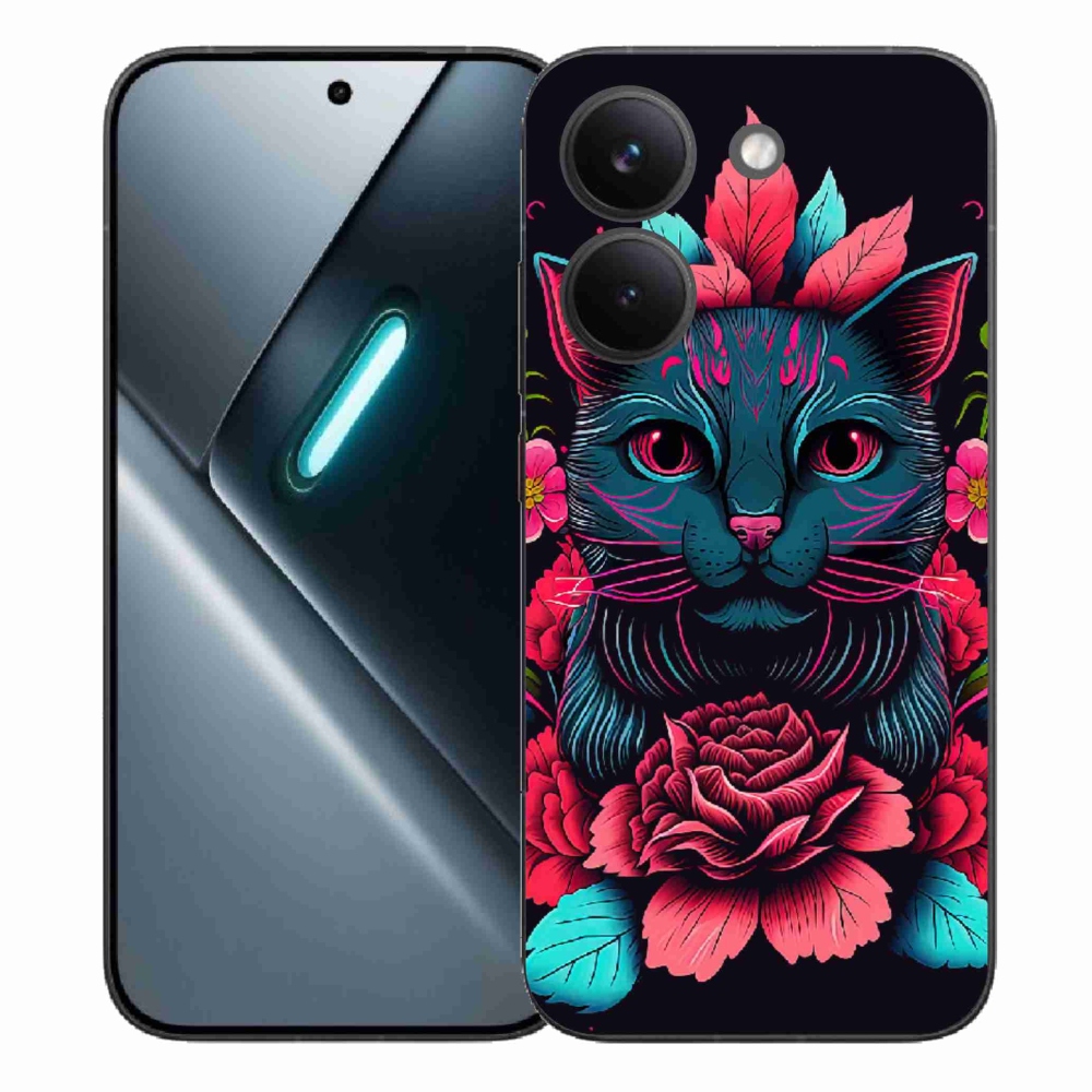 Gél borító mmCase a Xiaomi Poco X8 Pro számára - virágok és macska