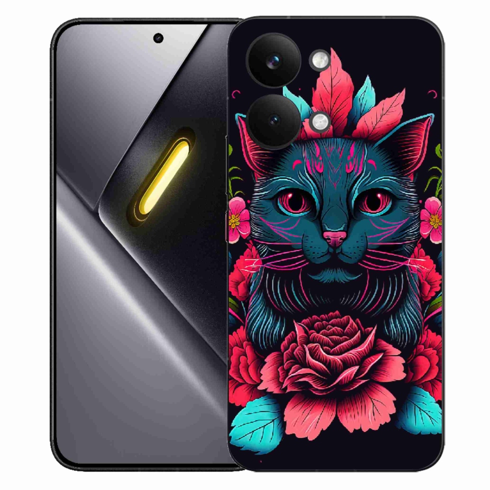 Gél borító mmCase a Xiaomi Poco X8 Pro Max számára - virágok és macska