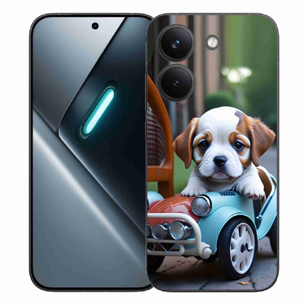 Gél borítás mmCase a Xiaomi Poco X8 Pro számára - kiskutya retro autóban