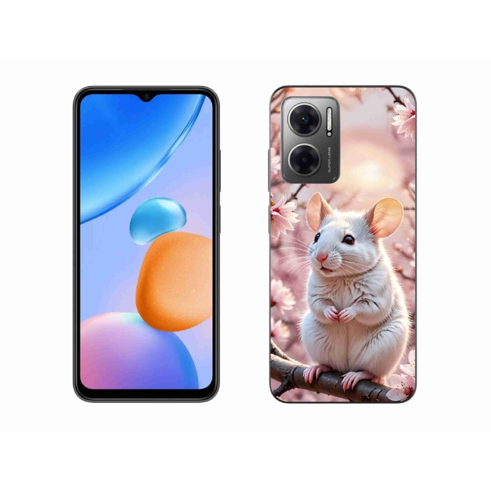 Gél borító mmCase a Xiaomi Redmi 10 5G-hez - fehér egér az ágon