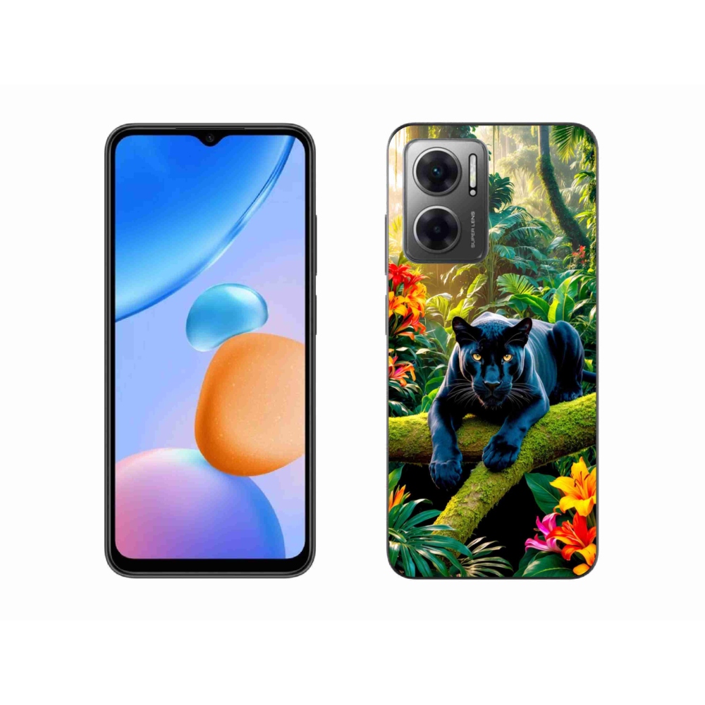 Gél borító mmCase a Xiaomi Redmi 10 5G-hez - fekete párduc a dzsungelben