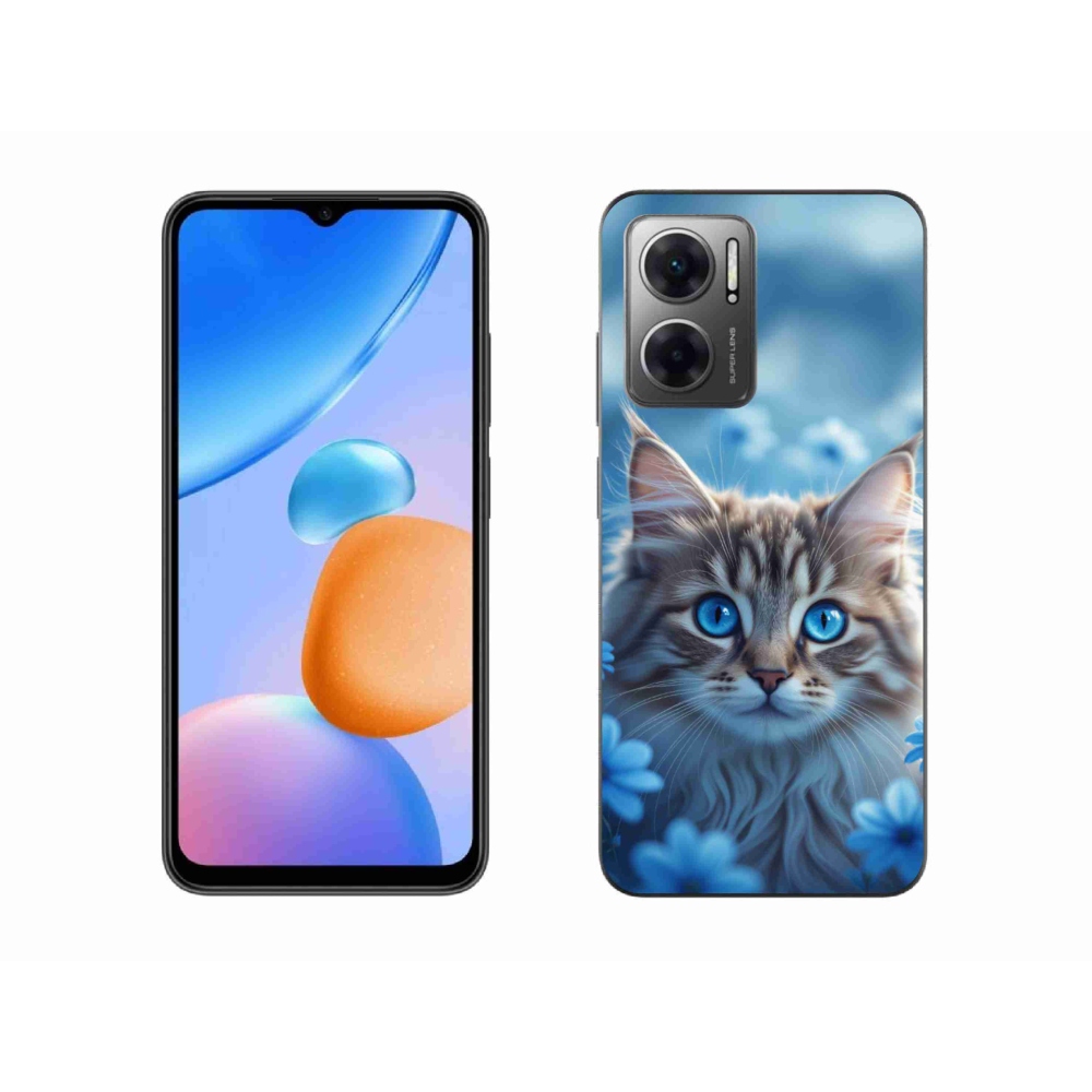 Gél borító mmCase a Xiaomi Redmi 10 5G-hez - cica kék virágokkal