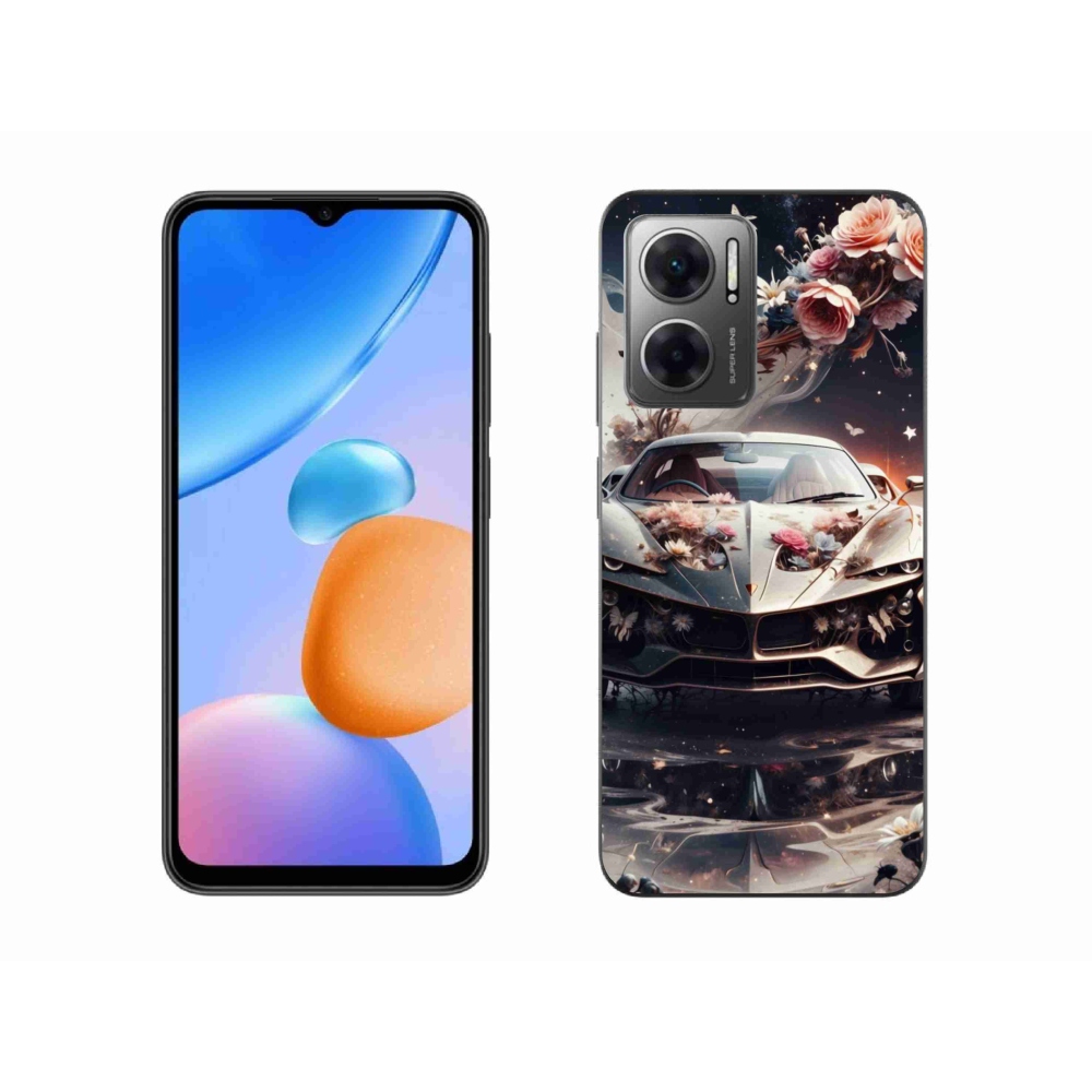 Gél borítás mmCase a Xiaomi Redmi 10 5G-n - virágos sportkocsi