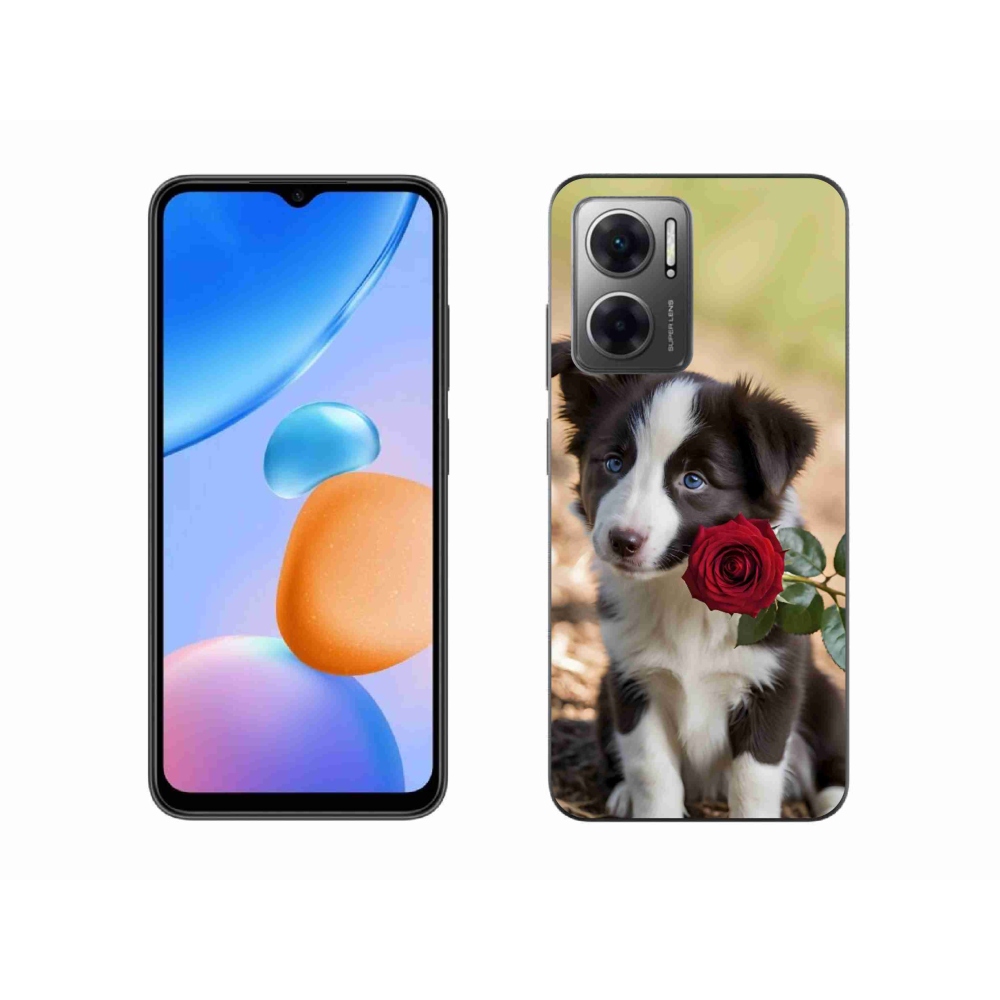Gél borító mmCase a Xiaomi Redmi 10 5G-hez - aranyos border collie rózsával