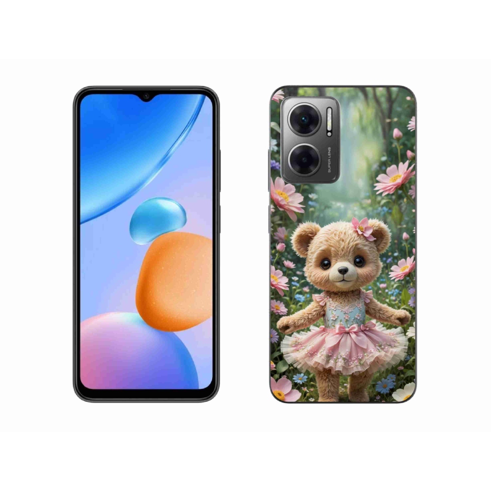 Gél borítás mmCase a Xiaomi Redmi 10 5G-hez - aranyos mackó virágokkal