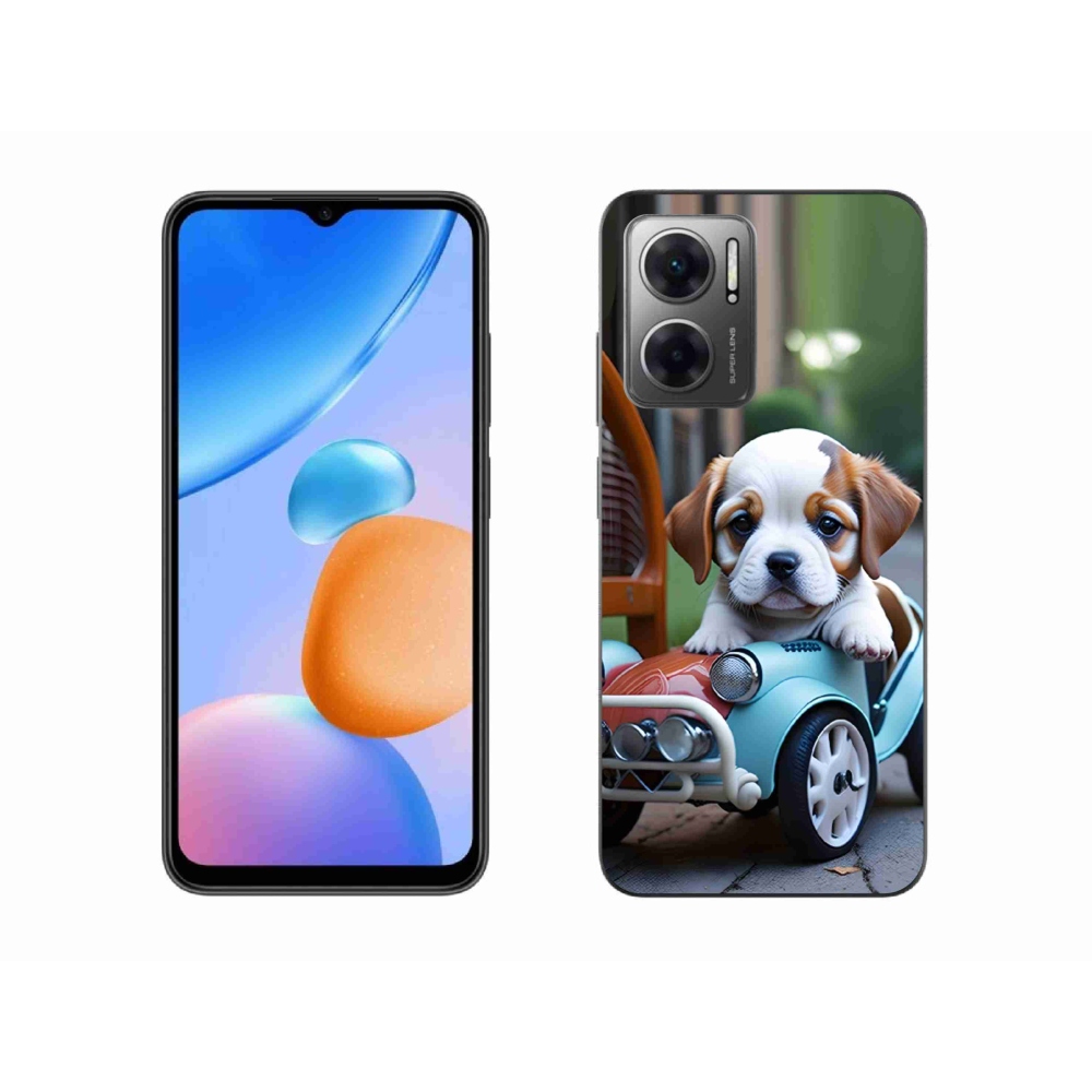 Gél borítás mmCase a Xiaomi Redmi 10 5G-hez - kiskutya a retro autóban