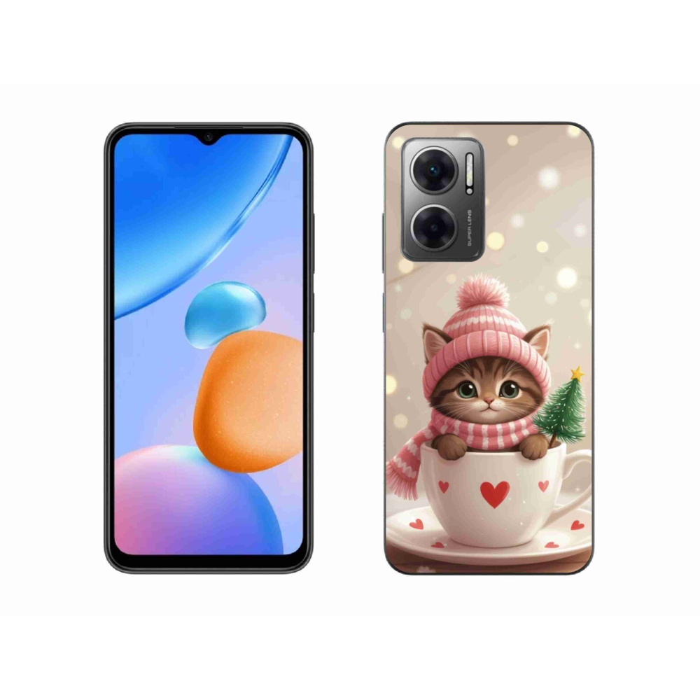Gél borítás mmCase a Xiaomi Redmi 10 5G-hez - Karácsonyi cica a csészében
