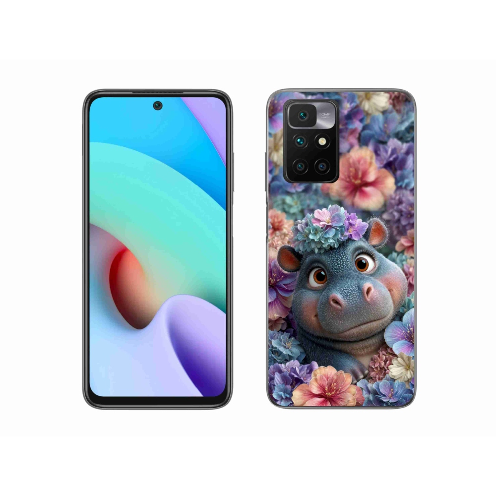 Zselés borítás mmCase a Xiaomi Redmi 10/Redmi 10 (2022) - víziló virágokban