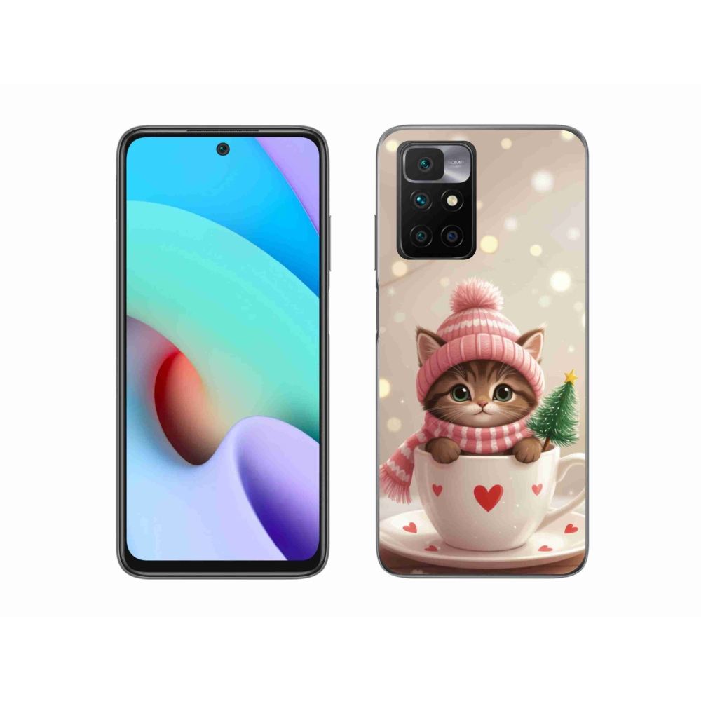 Gél borító mmCase a Xiaomi Redmi 10/Redmi 10 (2022) - Karácsonyi cica a csészében